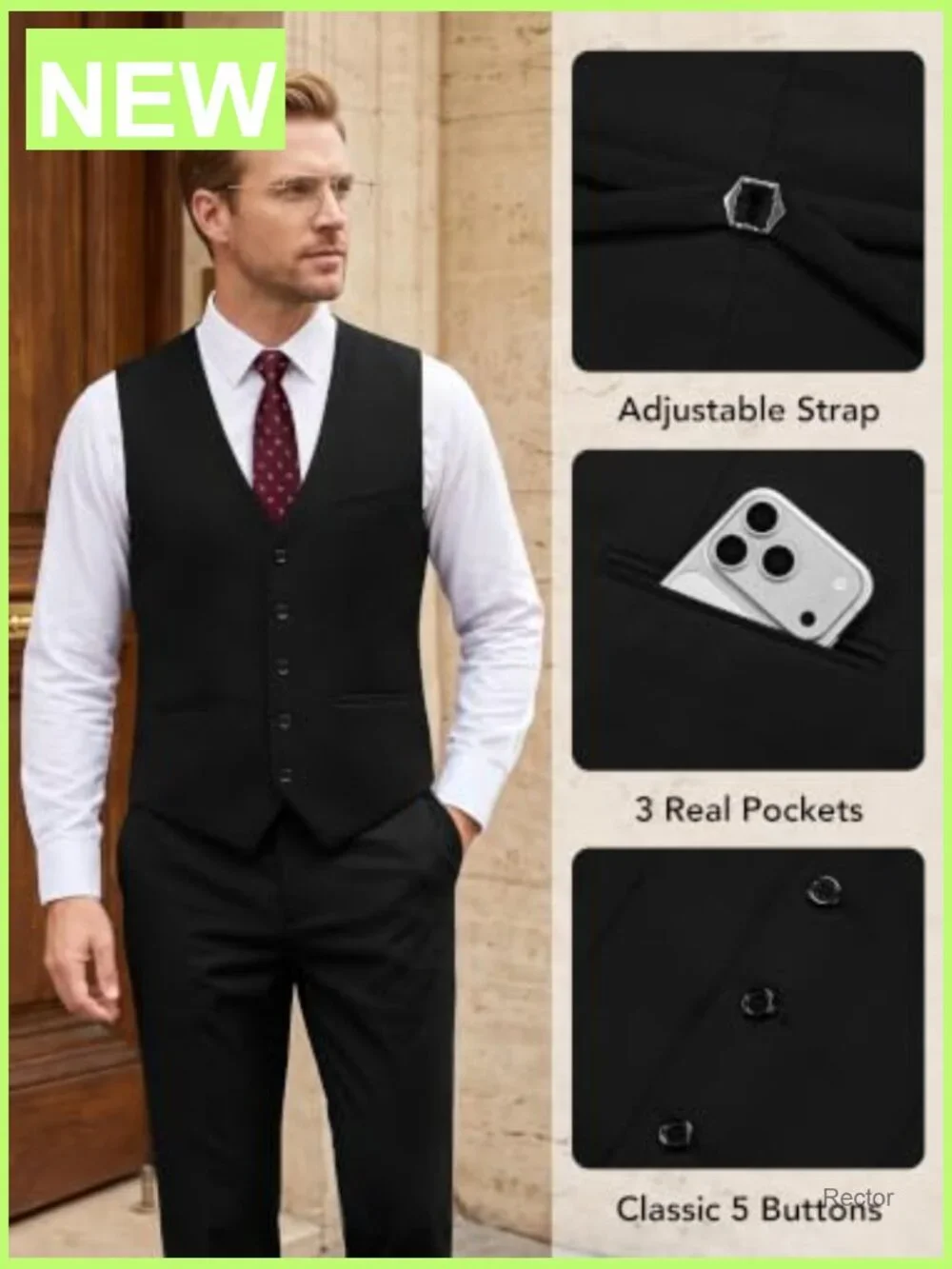 Men's Slim Fit Formal Suit Vest Dress Waistcoat Button Sleeveless X-Large